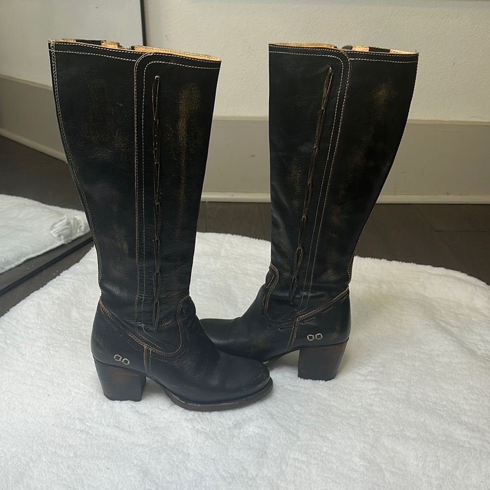 Bed Stu Black Heeled Boots with Side Zipper